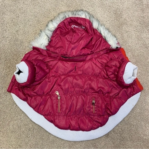 𝅺SMALL dog pink Thinsulate Puffer faux fur lined hooded jacket coat Sz S pet - Picture 1 of 7